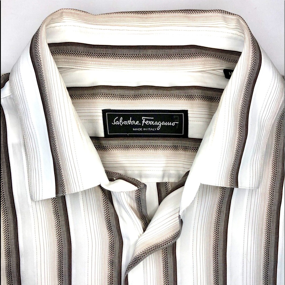 Salvatore Ferragamo 🇮🇹 white striped Button-Down dress Shirt